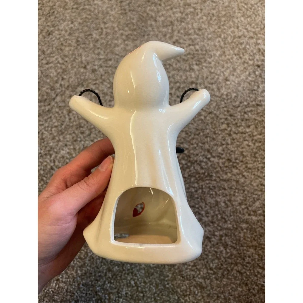 Vintage Halloween ghost boo Ceramic Hand Painted Tea Light Candle bats‎ 6.5